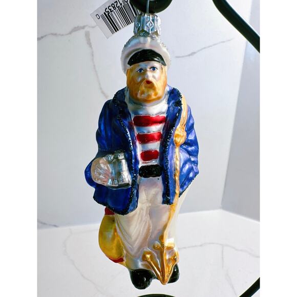 NEW Vintage Nautical Sailor Blown Glass Christmas Ornament Hand Painted Glitter - Picture 1 of 7